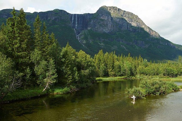 aerial scene of Hemedal in Norway showing fly fishing in the distance